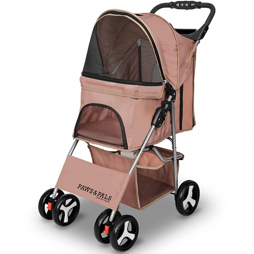 paws & pals deluxe folding dog & cat stroller